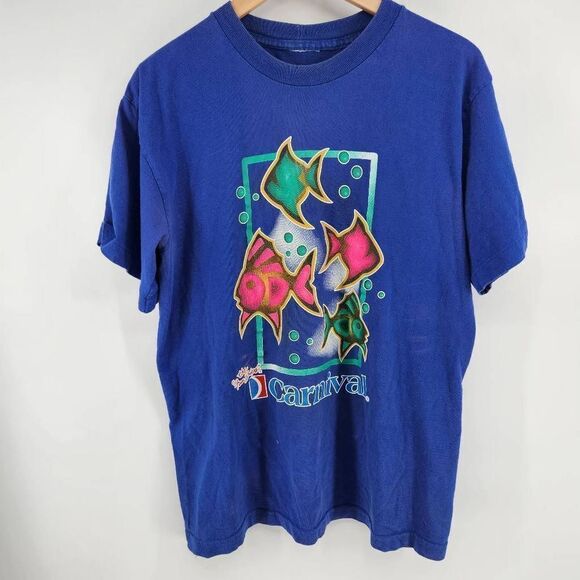 Vintage 90’s Carnival Cruises T-Shirt The Fun Ships Blue Short Sleeve Size Large - Picture 1 of 4
